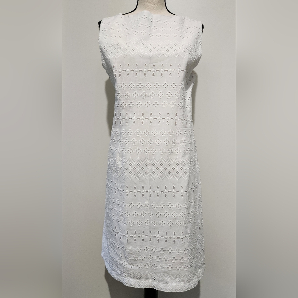 Talbots Eyelet Fully Lined White Sleeveless Dress